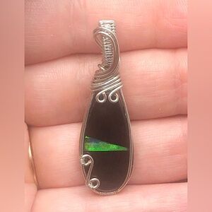 Wire Wrapped Fire Opal Doublet Pendant Necklace Handmade OOAK